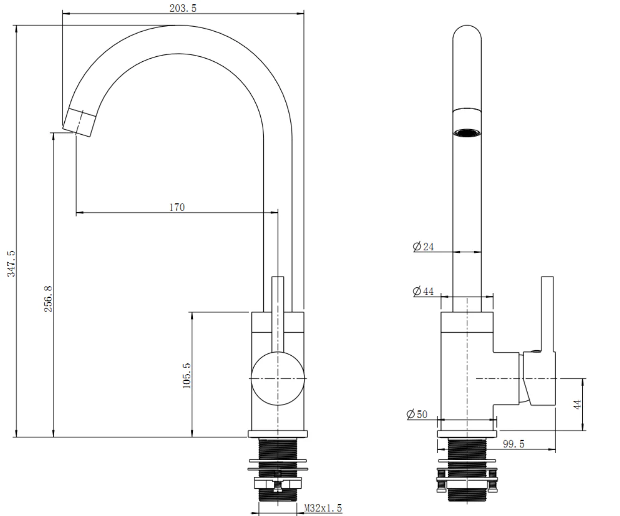 ND-KM0002 -Round Matt Black Kitchen Sink Mixer Tap