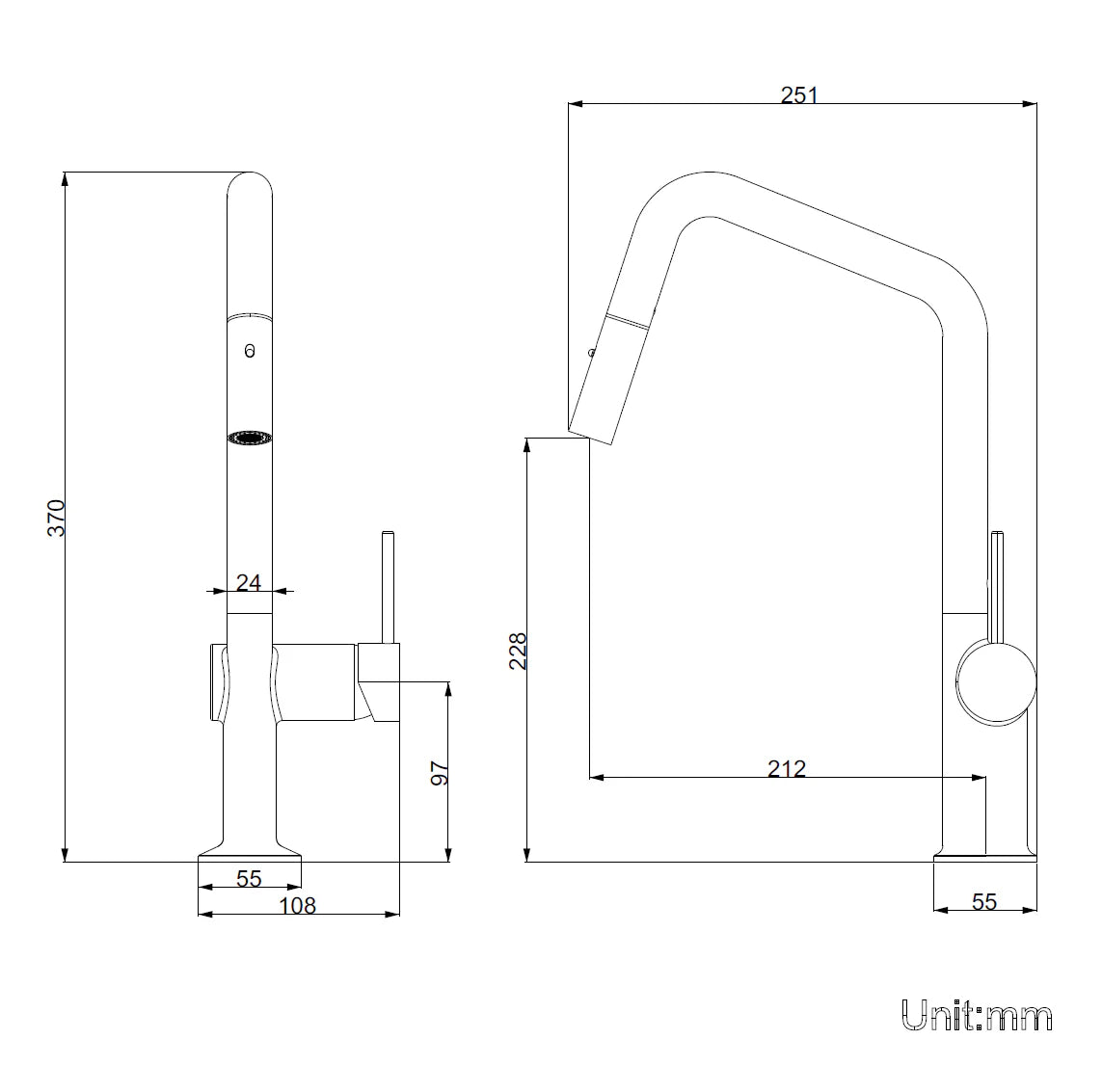ND-KM0004- Navona Carysil Angle Brushed Nickel Pull Out Kitchen Mixer