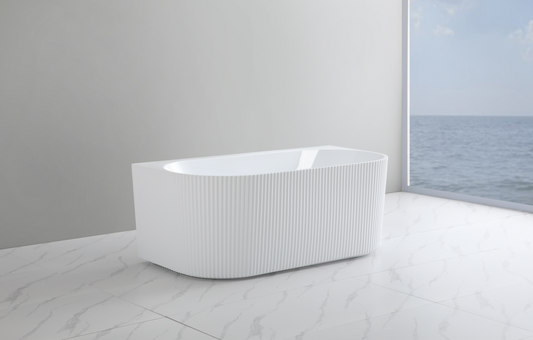 White Fluted Freestanding Back to Wall Bathtub