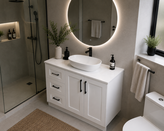 Shaker 900mm Matte White PVC Waterproof Freestanding Vanity