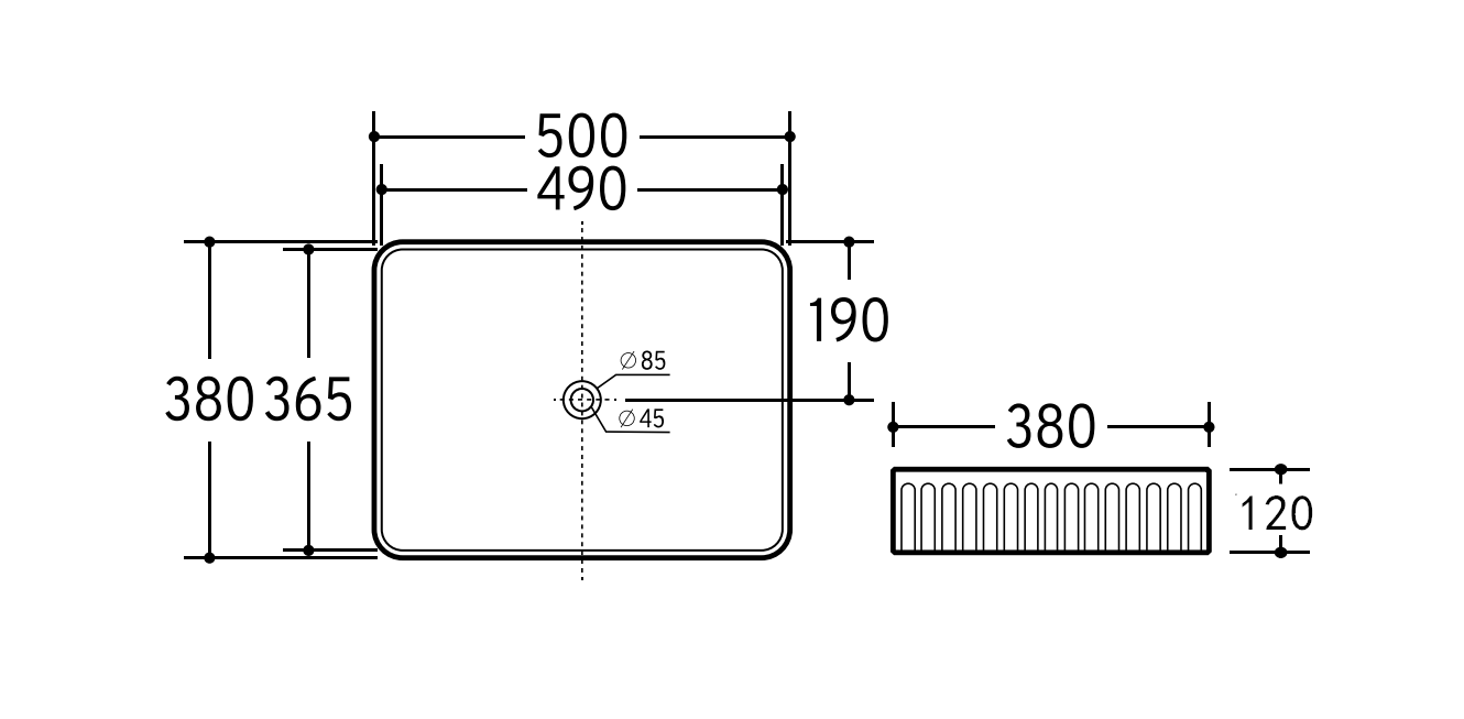 Fluted Rectangular Premium Ceramic Above-Counter Basin
