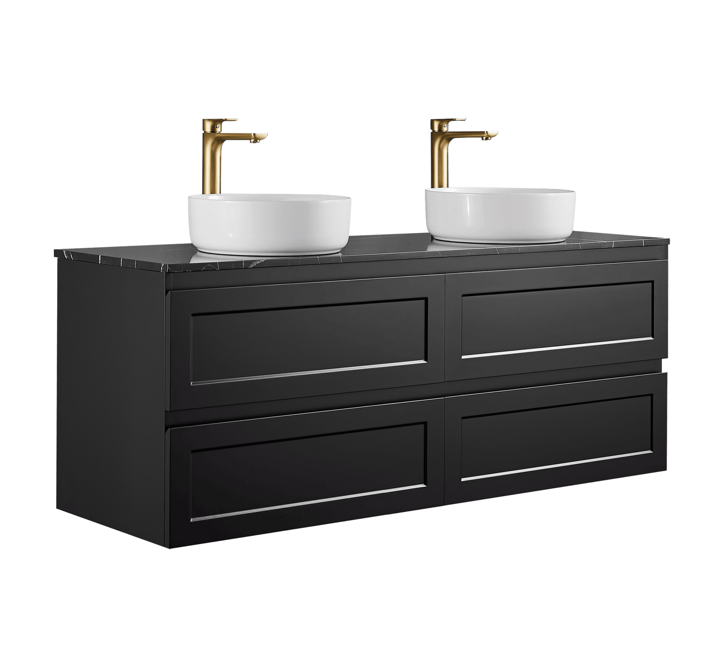 Matte Black Wall Hung PVC Cabinet With Soft Closing Drawers