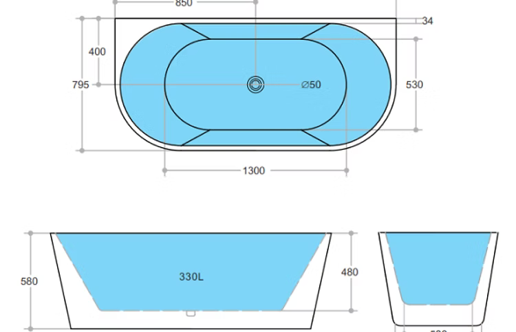 ND-BT0009 Elivia Back to Wall Bathtub Gloss White - 1700x795x580mm