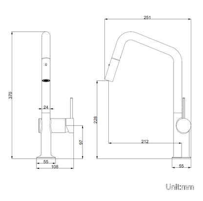 ND-KM0004- Navona Carysil Angle Brushed Nickel Pull Out Kitchen Mixer