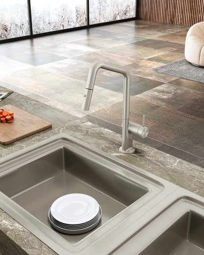 ND-KM0004- Navona Carysil Angle Brushed Nickel Pull Out Kitchen Mixer