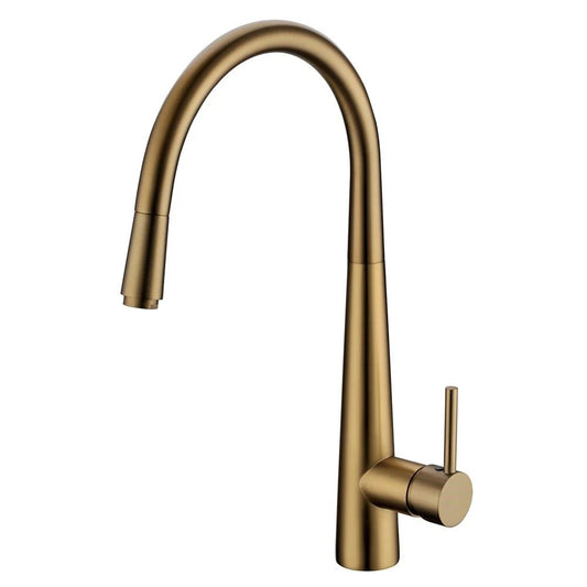 ND-KM0005 - Round Brushed Yellow Gold Pull Out Kitchen Sink Mixer Tap