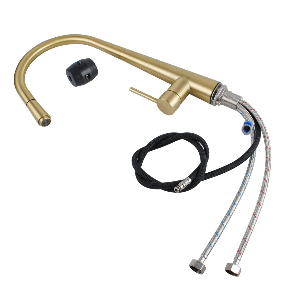 ND-KM0005 - Round Brushed Yellow Gold Pull Out Kitchen Sink Mixer Tap