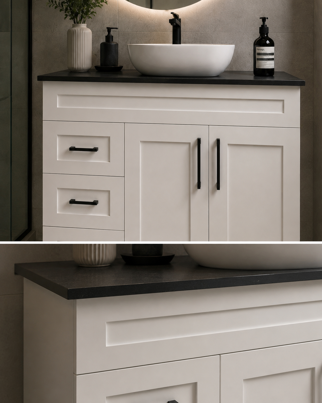 Shaker 900mm Matte White PVC Waterproof Freestanding Vanity