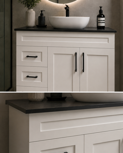 Shaker 900mm Matte White PVC Waterproof Freestanding Vanity