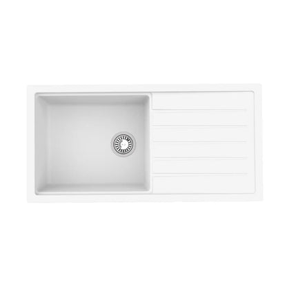 White Granite Quartz Stone Kitchen Sink with Drainboard