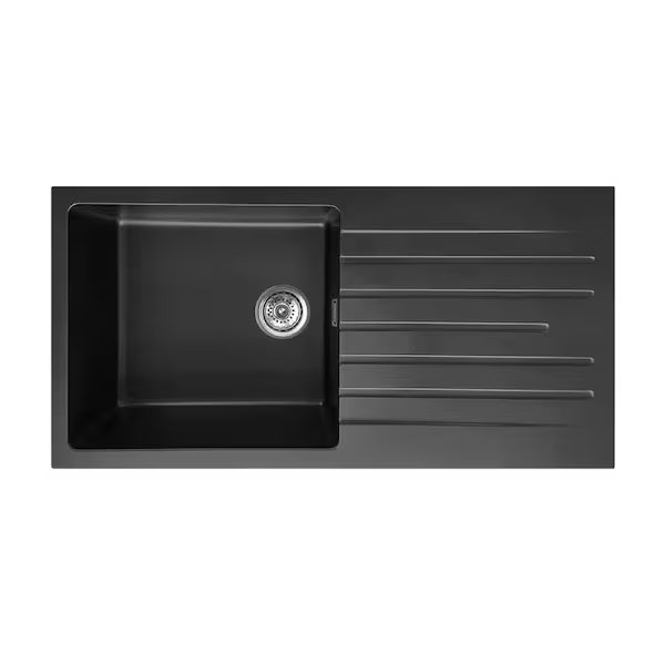 Black Granite Quartz Stone Kitchen Sink with Drainboard