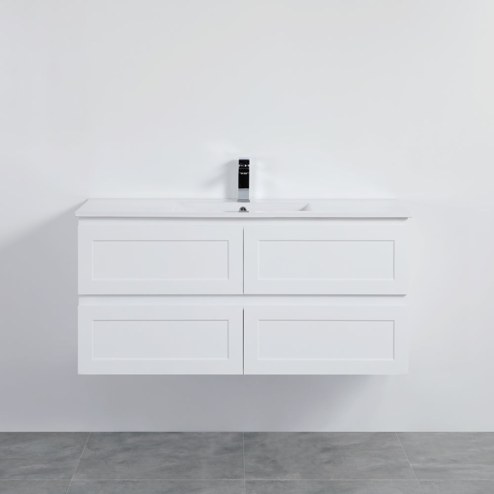Matte White Wall Hung PVC Cabinet With Soft closing drawers