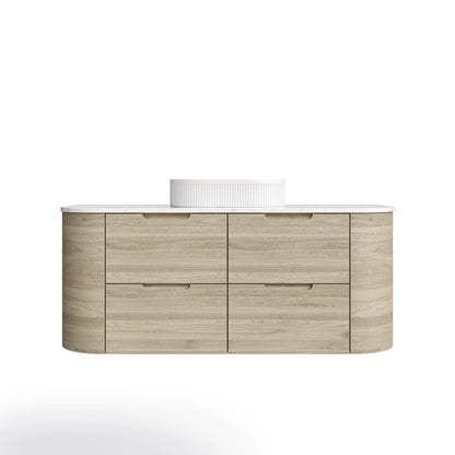 Oak Curved Vanity with soft closing drawers