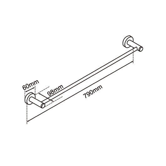 Round Chrome Single Towel Rack Rail 800mm
