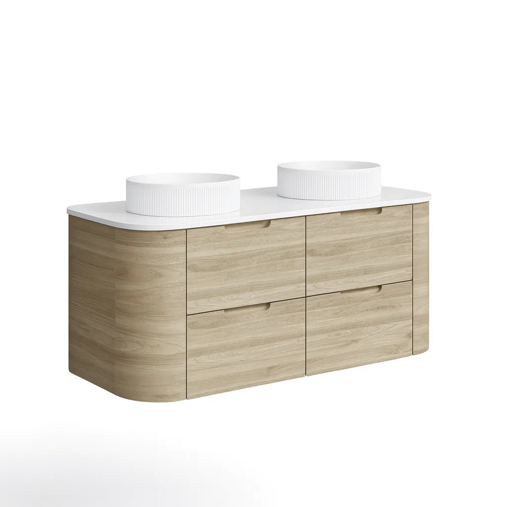 Oak Curved Vanity with soft closing drawers