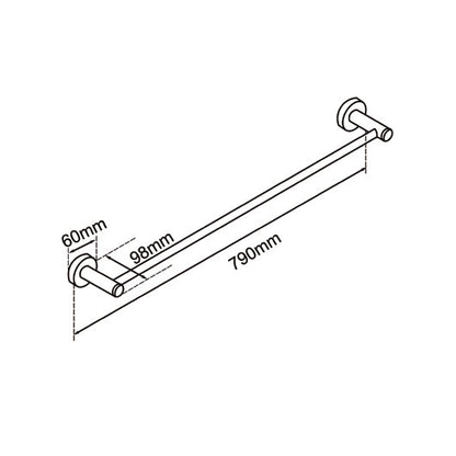 Brushed Nickel Single Towel Rail 800mm