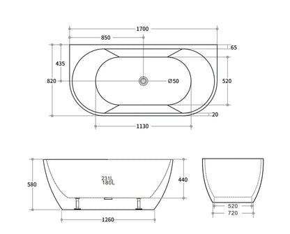 Back To Wall Bath 1700mm