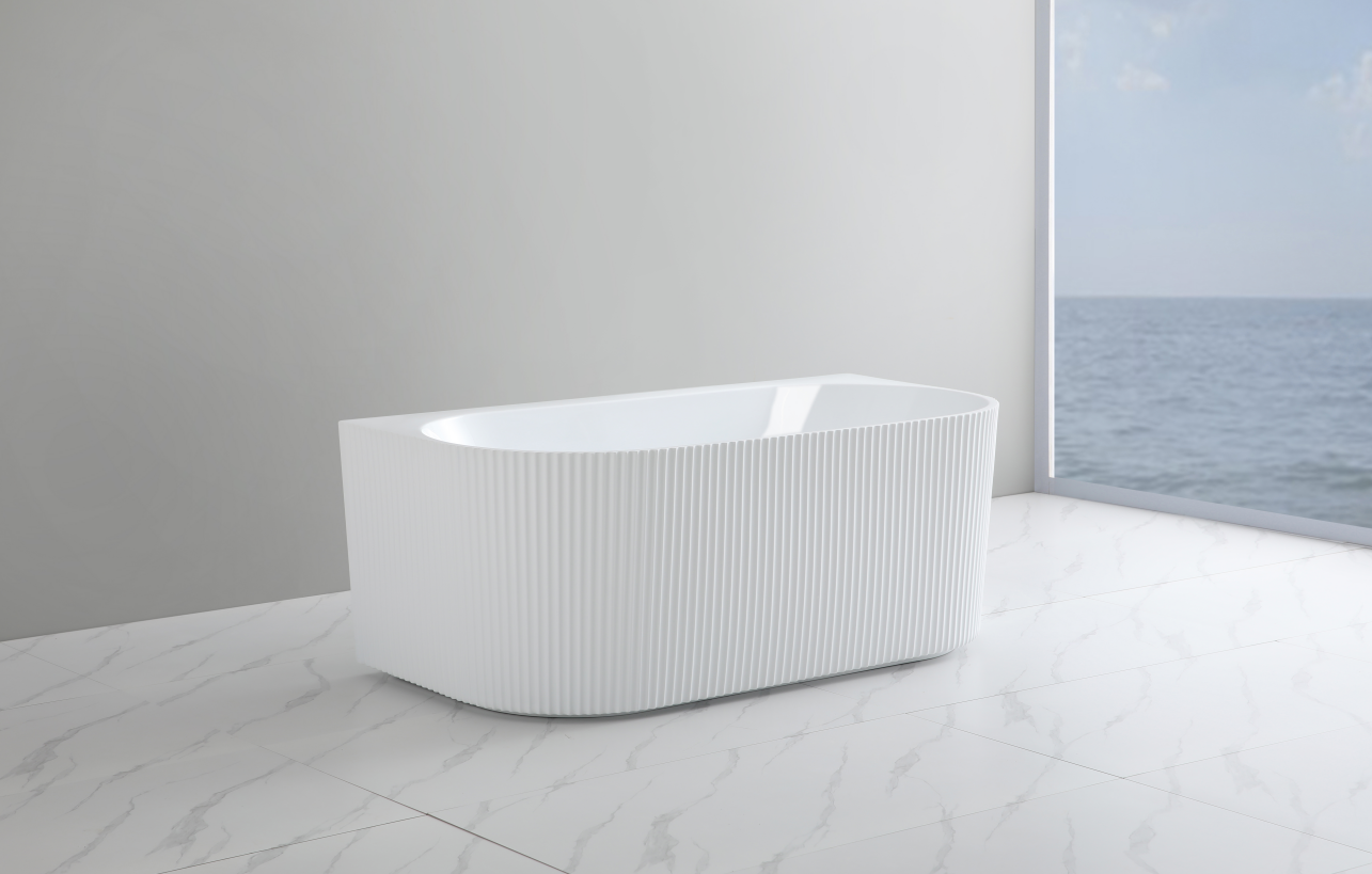 White Fluted Freestanding Back to Wall Bathtub