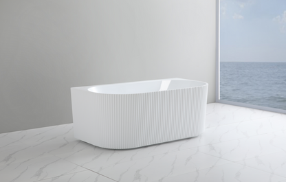 White Fluted Freestanding Back to Wall Bathtub