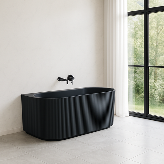 Black Fluted Freestanding Back to Wall Bathtub