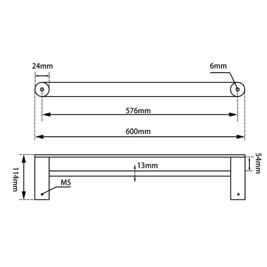 Luna Brushed Brass yellow Gold Double Towel Rail 600mm