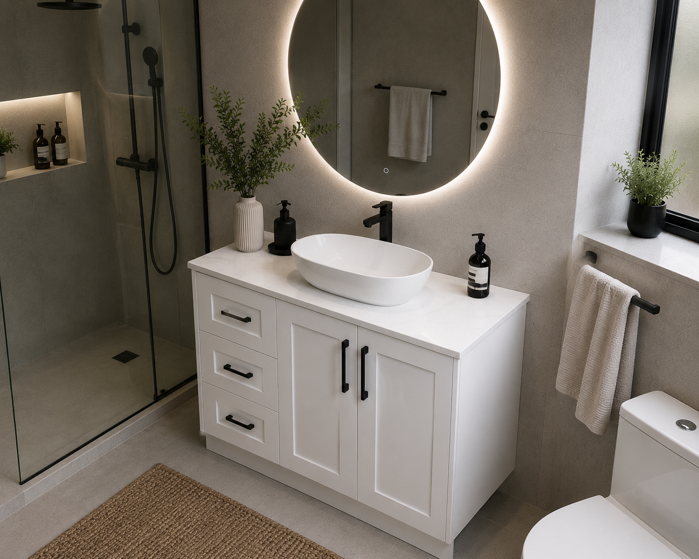 Shaker 900mm Matte White PVC Waterproof Freestanding Vanity