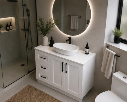 Shaker 900mm Matte White PVC Waterproof Freestanding Vanity