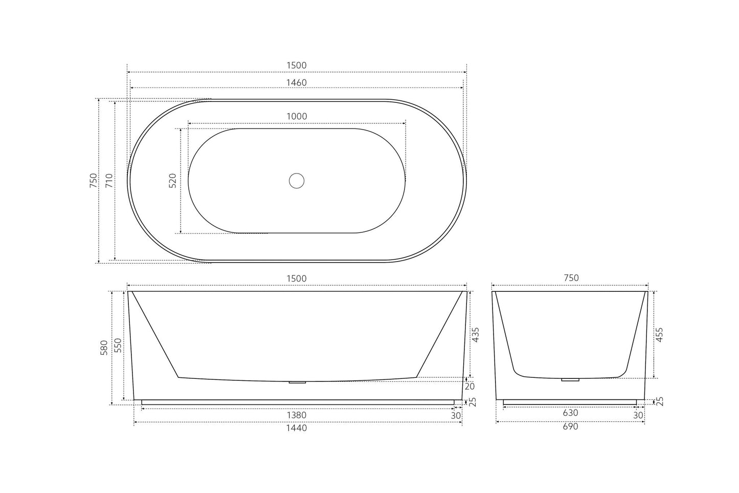 Verona Fluted Oval Freestanding Bathtub Matte Black