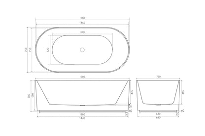 Verona Fluted Oval Freestanding Bathtub Matte Black