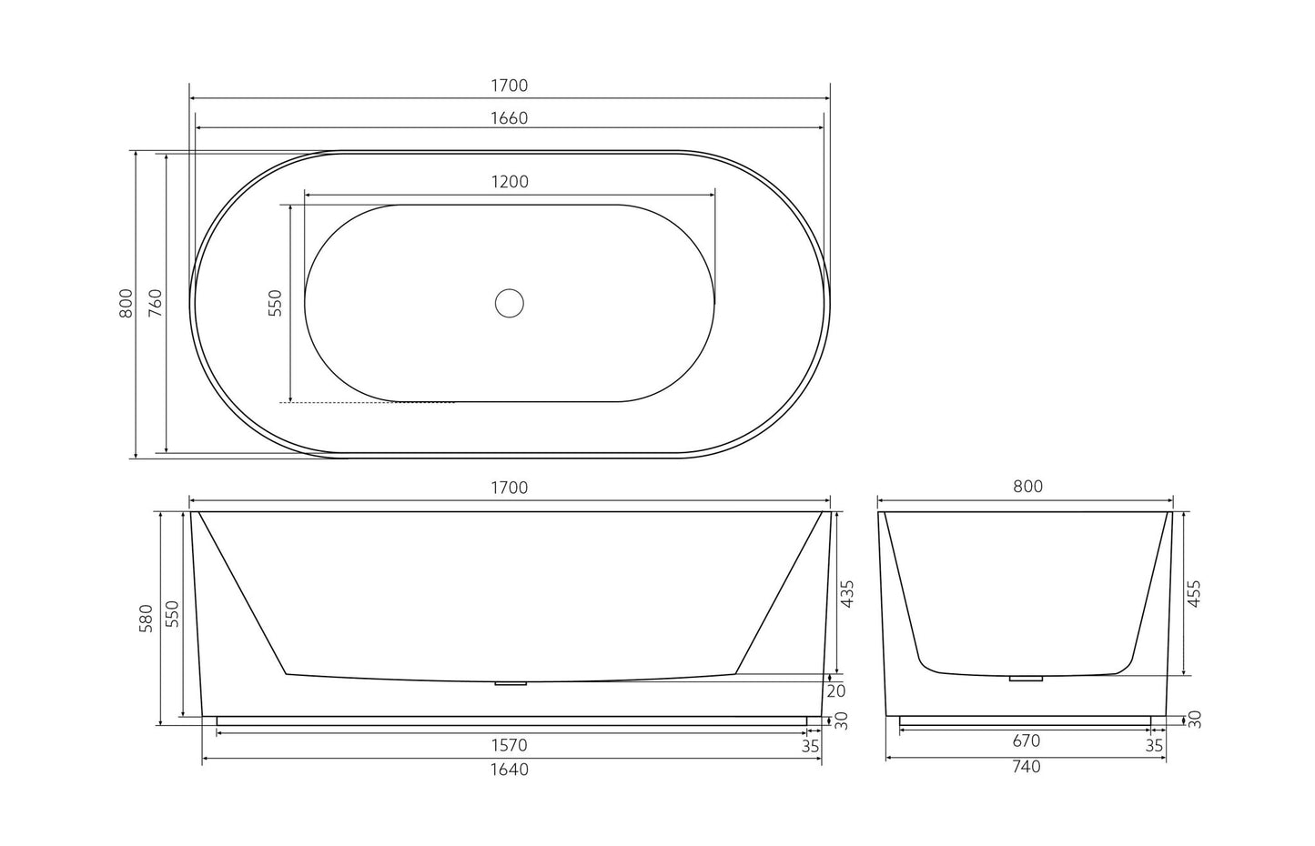 Verona Fluted Oval Freestanding Bathtub