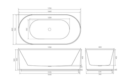 Verona Fluted Oval Freestanding Bathtub Matte Black