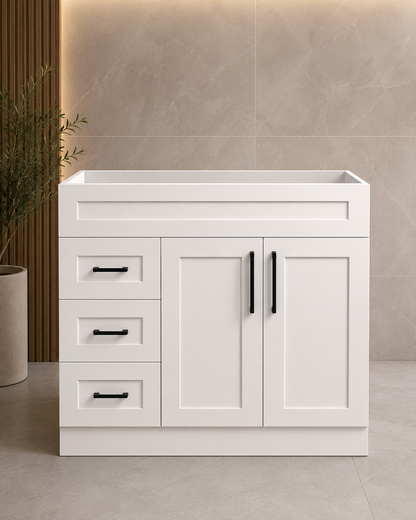 Shaker 900mm Matte White PVC Waterproof Freestanding Vanity
