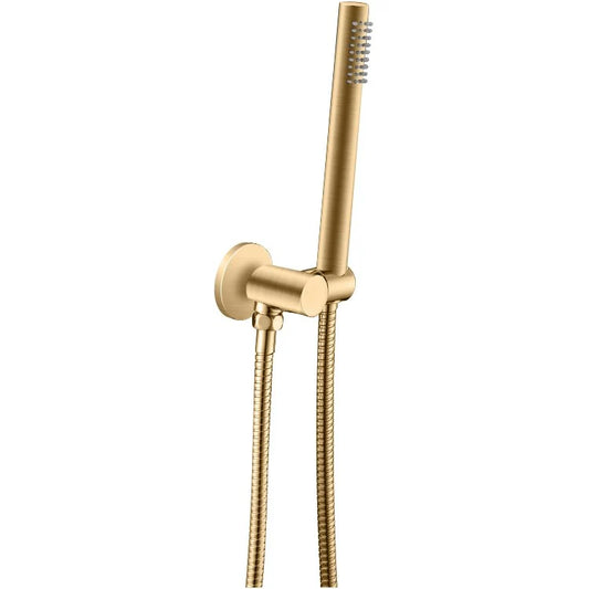 Round Brushed Brass Shower Rail with Hand held Shower