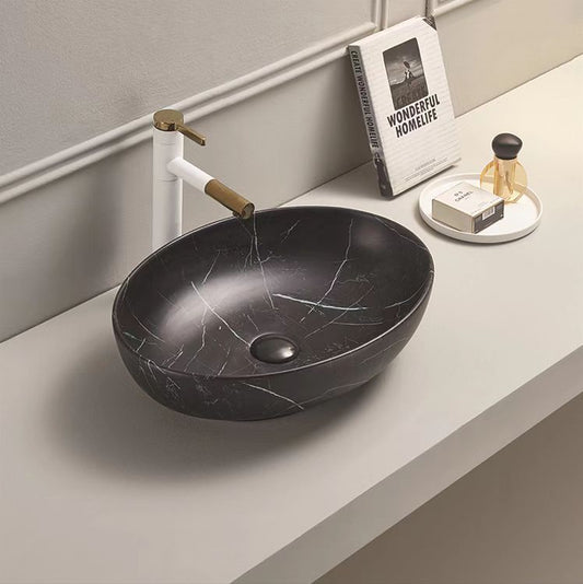 Matte Black Marble Oval Basin
