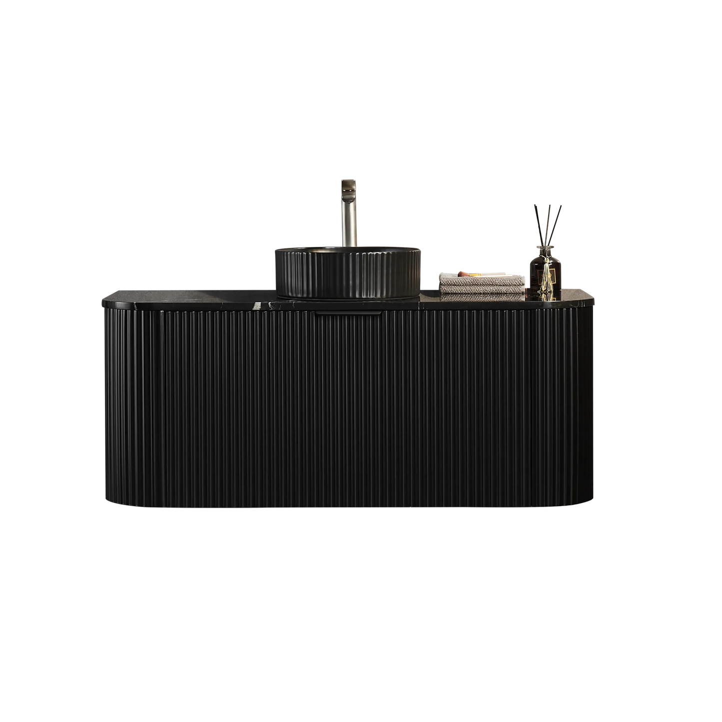 Black Fluted Curved Vanity with soft closing drawers