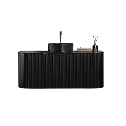 Black Fluted Curved Vanity with soft closing drawers