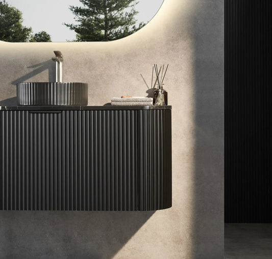 Black Fluted Curved Vanity with soft closing drawers