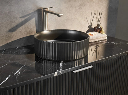 Black Fluted Curved Vanity with soft closing drawers