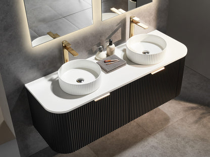 Black Fluted Curved Vanity with soft closing drawers
