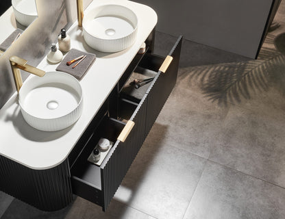 Black Fluted Curved Vanity with soft closing drawers