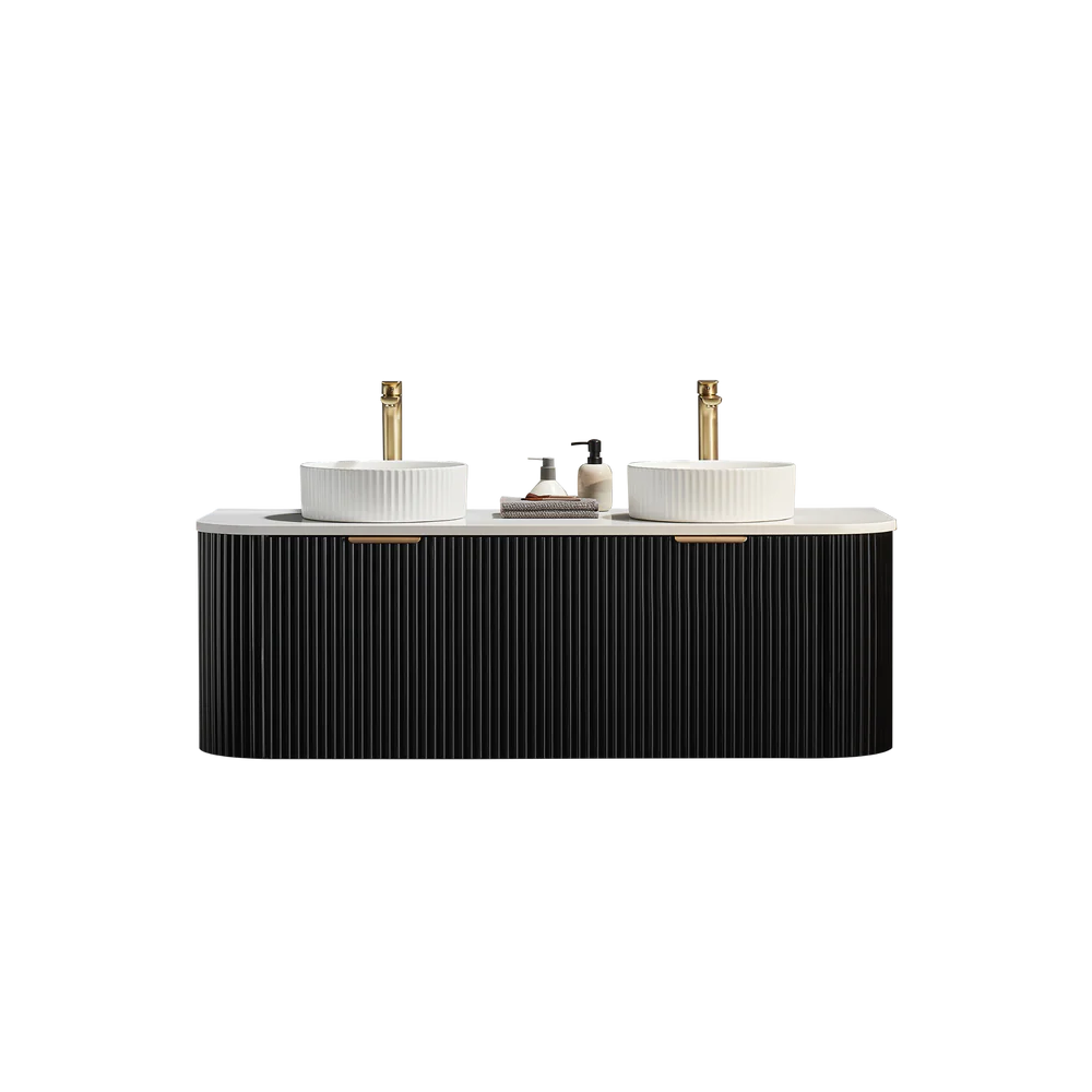Black Fluted Curved Vanity with soft closing drawers