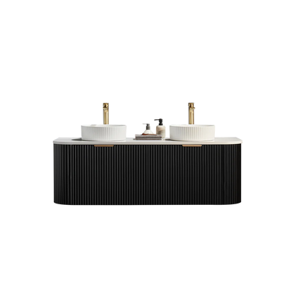 Black Fluted Curved Vanity with soft closing drawers