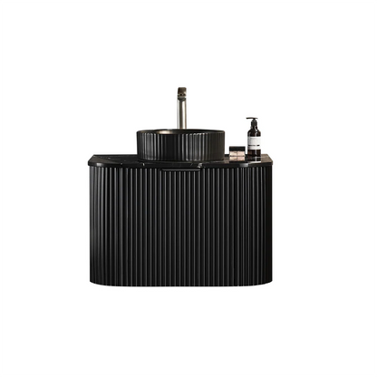 Black Fluted Curved Vanity with soft closing drawers