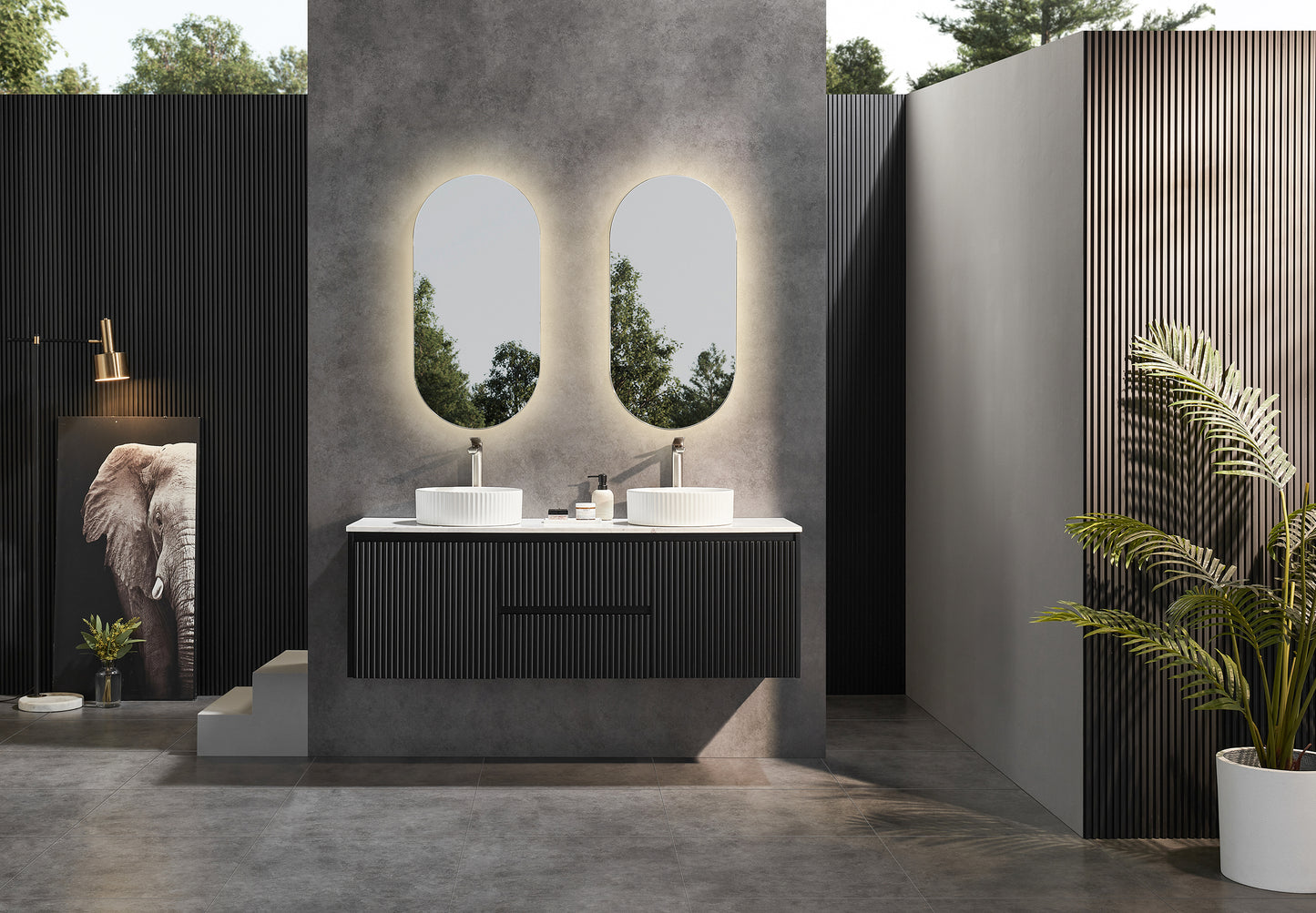 Matte Black Wall Hung PVC Cabinet with Soft closing door