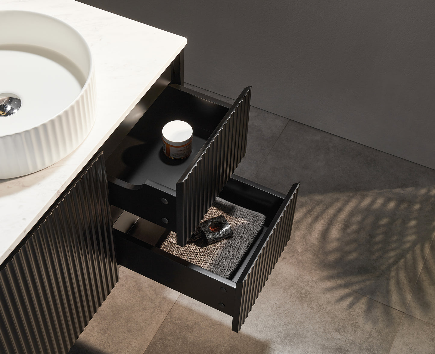 Matte Black Wall Hung PVC Cabinet with Soft closing door