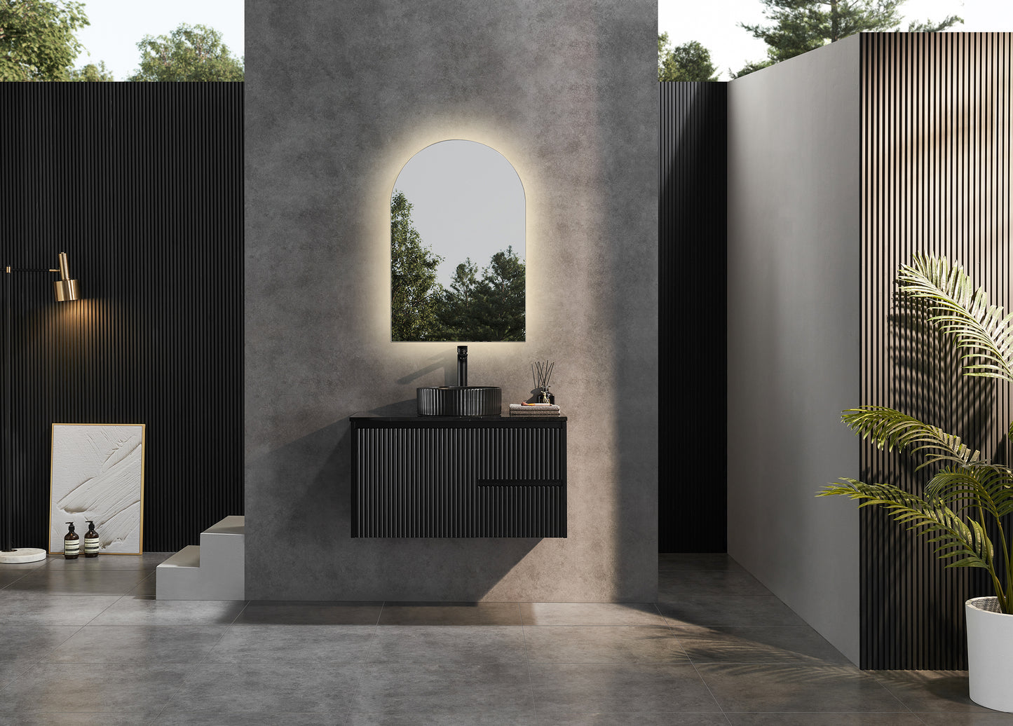 Matte Black Wall Hung PVC Cabinet with Soft closing door