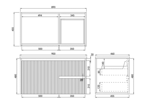 ND-VN0009 -Wall Hung PVC Cabinet 900mm (Matte White)