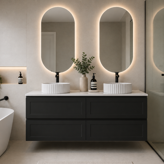 Matte Black Wall Hung PVC Cabinet With Soft Closing Drawers