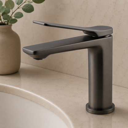 Auri Brushed Gunmetal Short Basin Mixer
