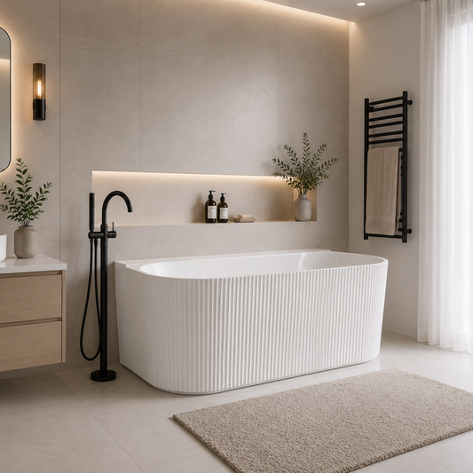 White Fluted Freestanding Back to Wall Bathtub